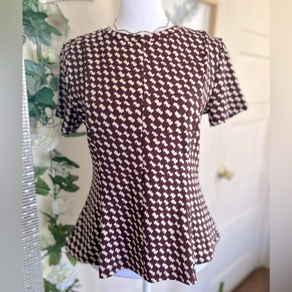 Ann Taylor Brown and Cream Short Sleeve Top